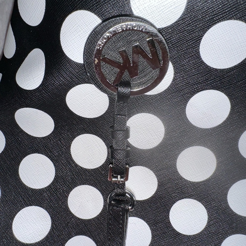 Michael Kors Black and White Polka Dot Tote with Logo Charm - Picture 3 of 11